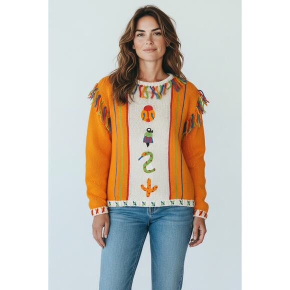 IB Diffusion Vintage 90s Sweater Women’s Small Boxy Southwest Snake Ladybug Art - Picture 1 of 9